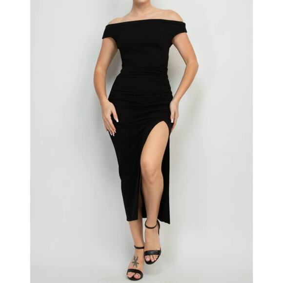New! Eloquii‎ womens black off the shoulder column dress side slit, plus size 18 - Picture 1 of 16